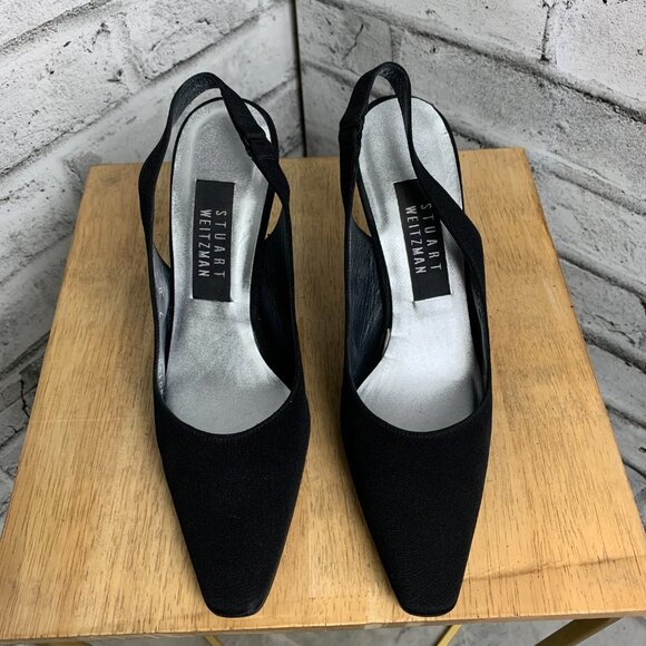 Stuart Weitzman Black Heels with Gold Accents - Picture 2 of 13